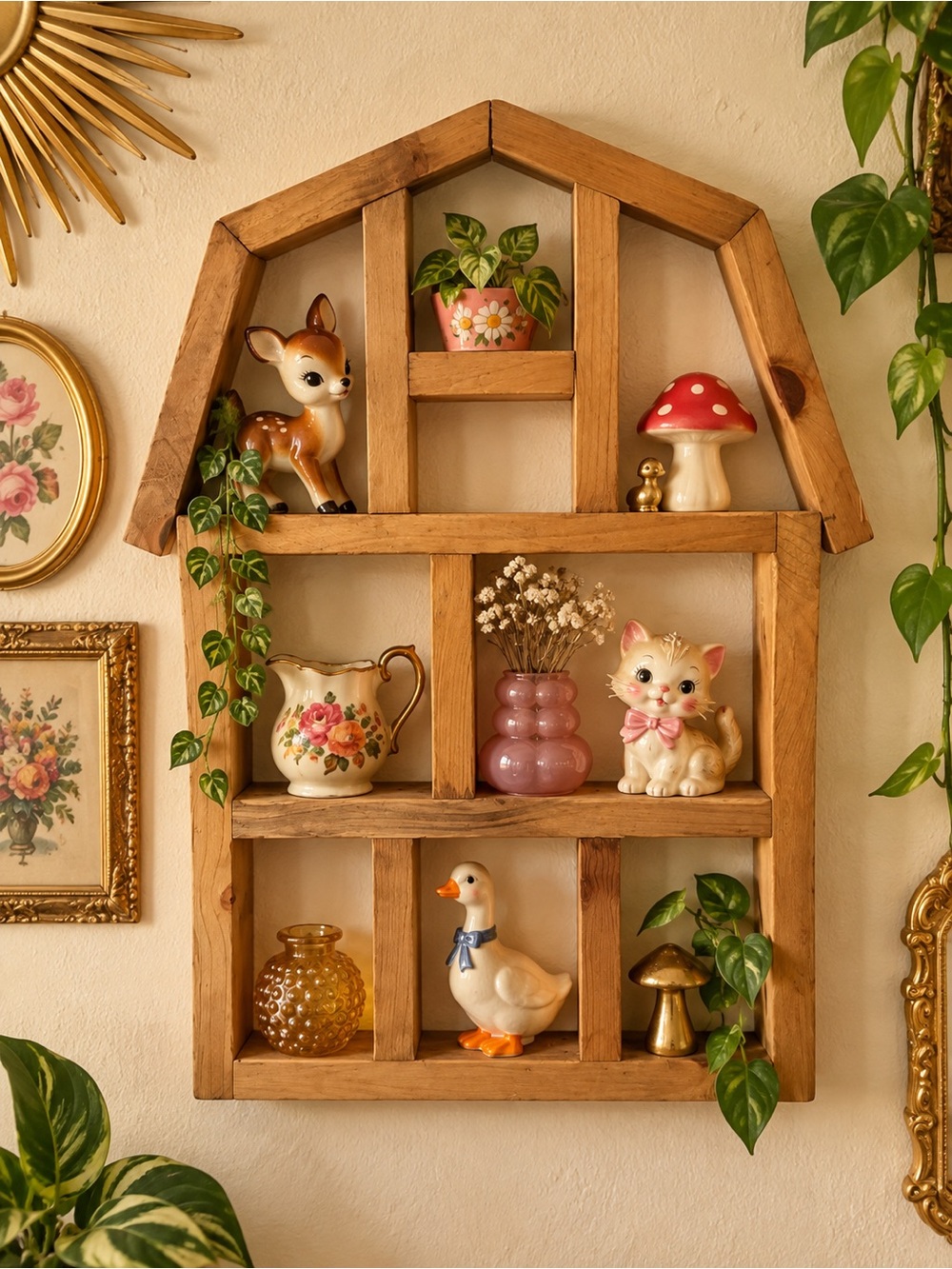 Vintage wooden barn house trinket shelf vintage Wooden Barn Shelf Trinket Shadow
